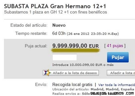 Comprar plaza para gran hermano 12+1